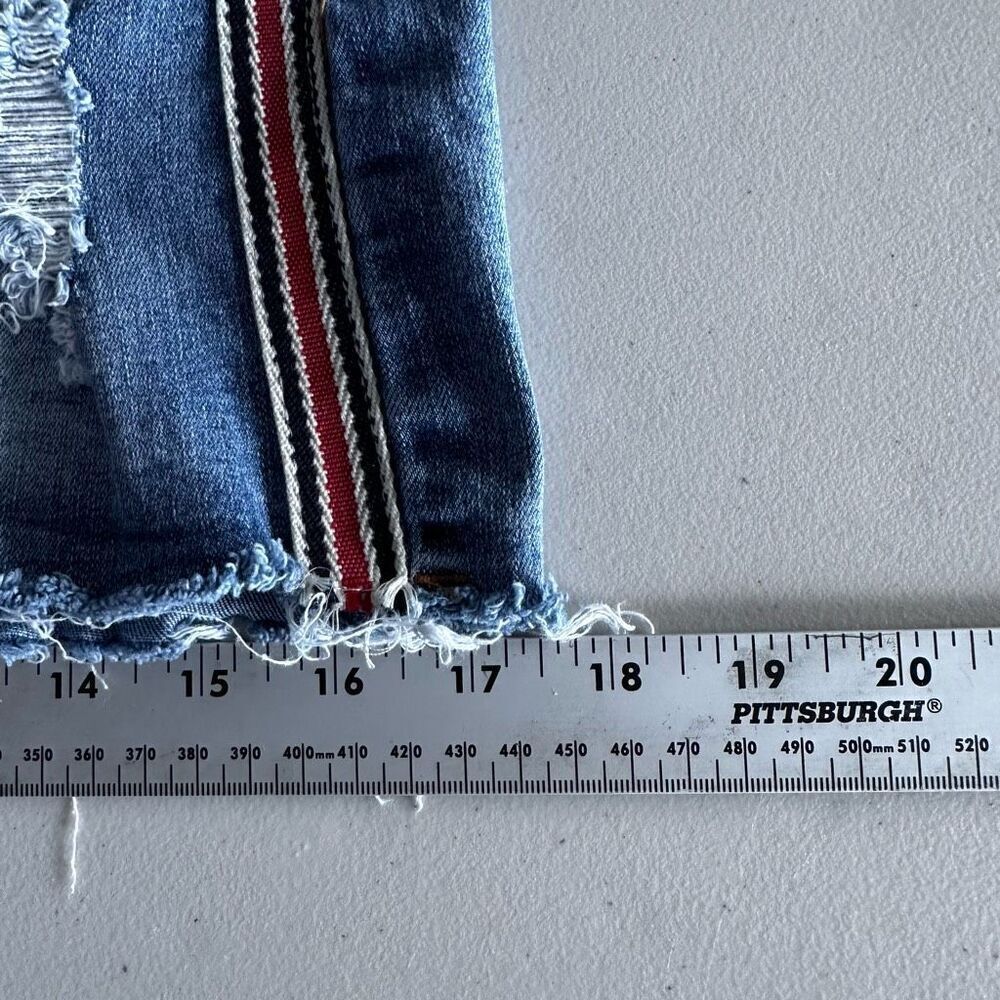 Angel Kiss Jean Skirt Womens L Blue Side Stripe Raw Hem Stretch Festival - Picture 9 of 9